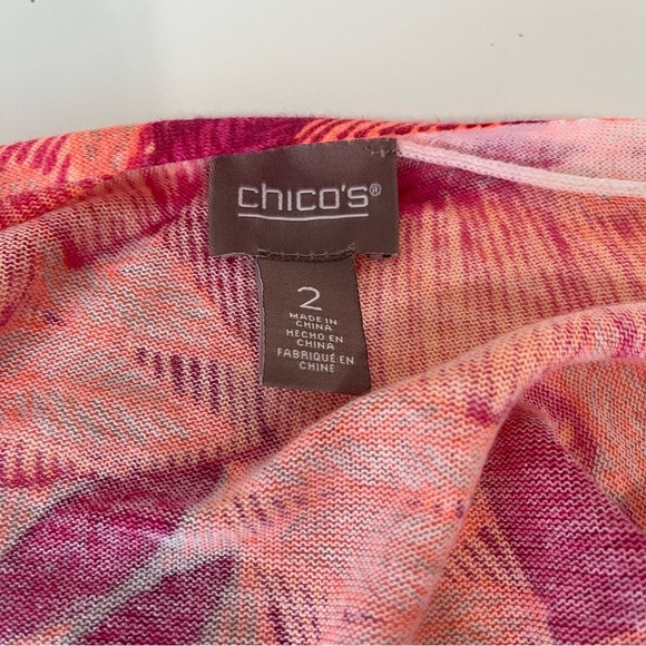 Chicos Orange Pink Floral 3/4 Sleeve Open Sweater - Picture 9 of 14
